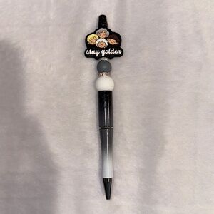 Stay Golden beaded sparkly black grey and white ombré pen. Hand crafted.